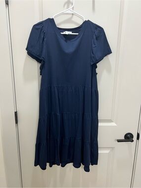 J. Crew Navy Tiered Short-Sleeve Swing Dress 100% Cotton